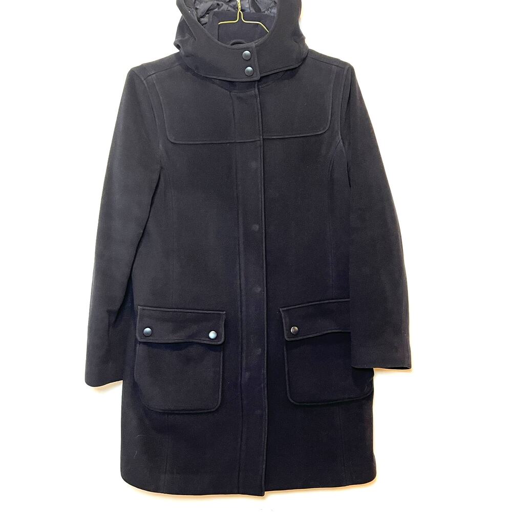 Vintage LL Bean Lambs Wool Jacket Trench Hooded Warm Lined Womans Size L